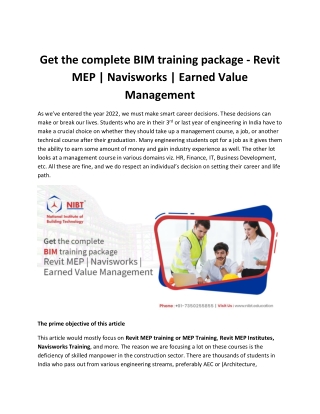 Get the complete BIM training package - Revit MEP | Navisworks | Earned Value Ma
