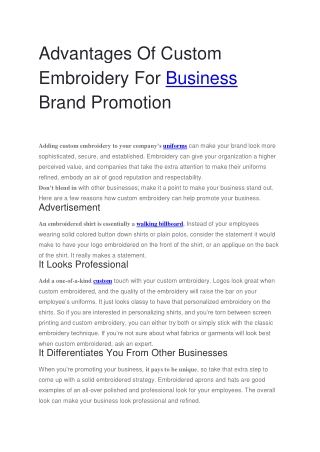 Advantages Of Custom Embroidery For Business Brand Promotion