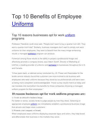Top 10 Benefits of Employee Uniforms