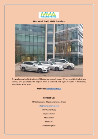 Northwich Taxi | MMA Transfers