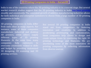 Most Innovative 3D Printing Companies in India - Aurum3D