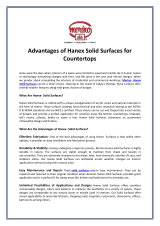 Advantages of Hanex Solid Surfaces for Countertops