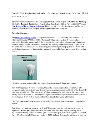 Dental 3D Printing Market by Product, Technology , Application, End-User - Global Forecast to 2027-converted