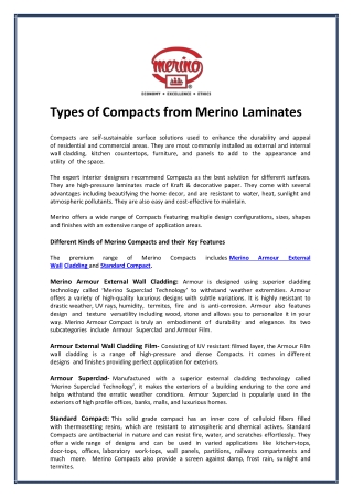 Types of Compacts from Merino Laminates