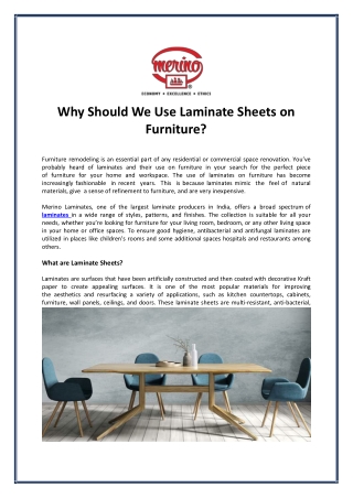 Why Should We Use Laminate Sheets on Furniture