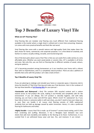 Top 3 Benefits Of Luxury Vinyl Tile