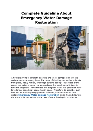 Complete Guideline About Emergency Water Damage Restoration