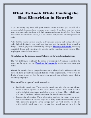 What To Look While Finding the Best Electrician in Rowville