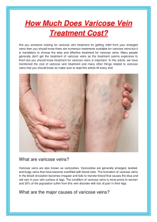 How Much Does Varicose Vein Treatment Cost