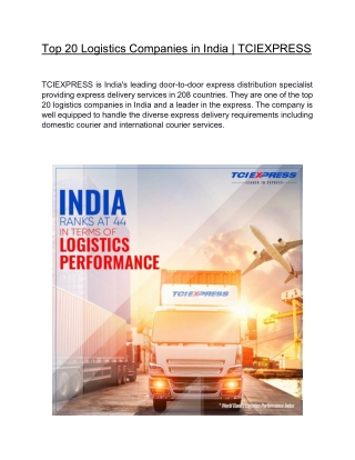 Top 20 Logistics Companies in India | TCIEXPRESS