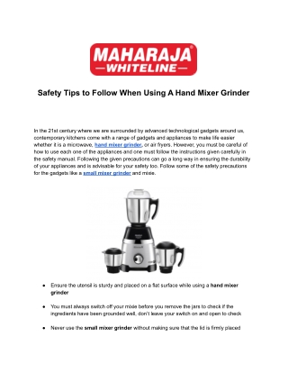 Safety Tips to Follow When Using A Hand Mixer Grinder