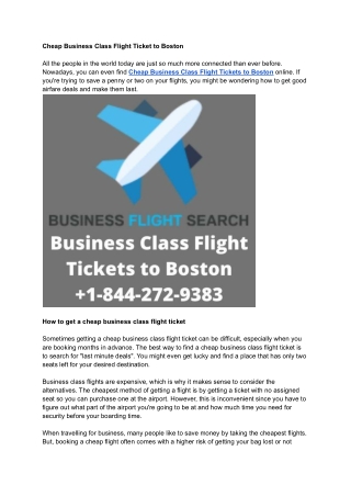 Cheap Business Class Flight Ticket to Boston
