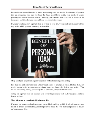 Benefits of Personal Loan