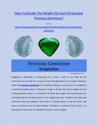 How To Decide The Weight (Or Size) Of Genuine Precious Gemstone?