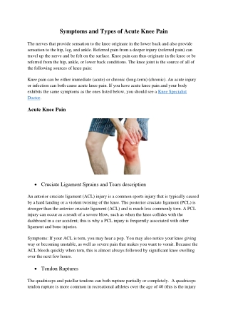 Symptoms and types of Acute Knee Pain Knee Pain