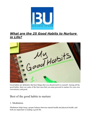What are the 25 Good Habits to Nurture in Life