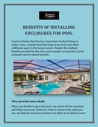 Advantage Of Pool Screen Enclosure In Naples