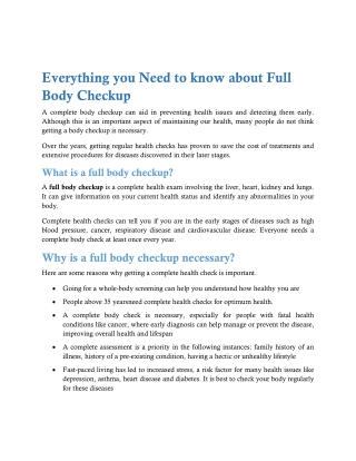 Everything you Need to know about Full Body Checkup