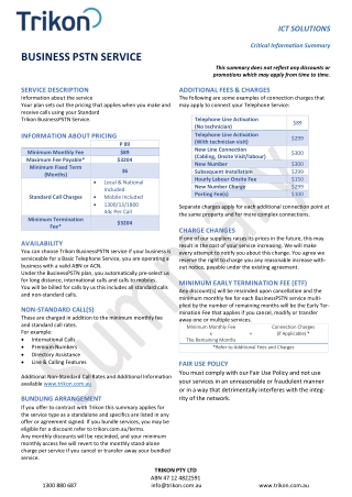 BUSINESS PSTN SERVICE