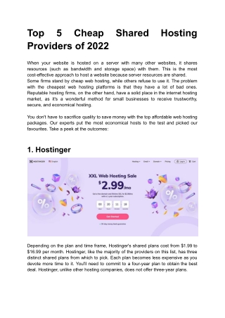 Top 5 Cheap Shared Hosting Providers of 2022