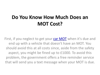 Do You Know How Much Does an MOT Cost?