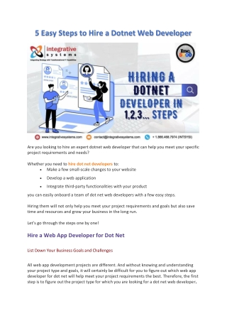5 Easy Steps to Hire a Dotnet Web Developer