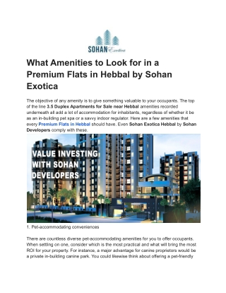 What Amenities to Look for in a Premium Flats in Hebbal by Sohan Exotica