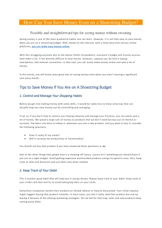 How Can You Save Money Even on a Shoestring Budget