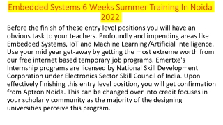 Embedded Systems 6 Weeks Summer Training In Noida 2022