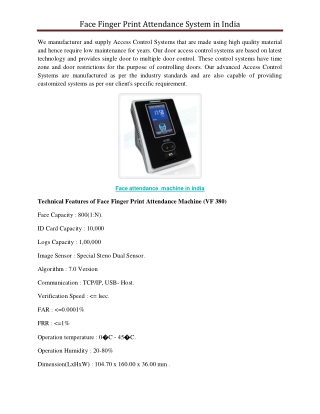 Face Finger Print Attendance System in India