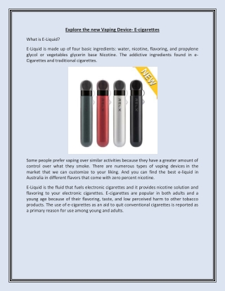 Explore the new Vaping Device- E-cigarettes