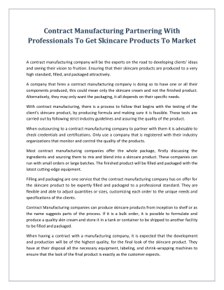 Contract Manufacturing Partnering With Professionals To Get Skin Care Products To Market