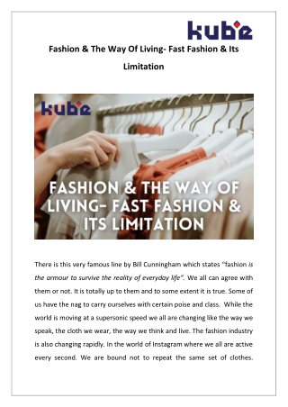 Fashion & The Way Of Living- Fast Fashion & Its Limitation
