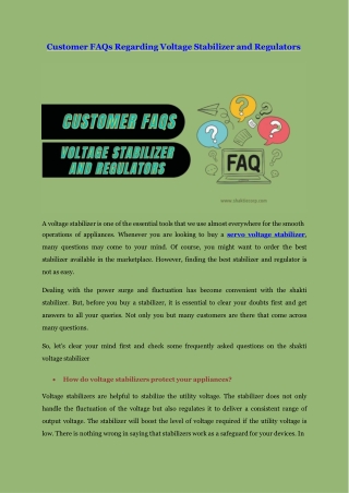 Customer FAQs Regarding Voltage Stabilizer and Regulators