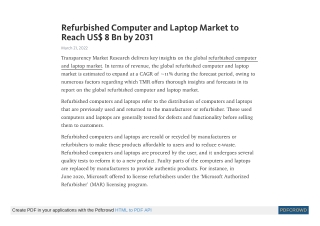 Refurbished Computer and Laptop Market to Reach US$ 8 Bn by 2031