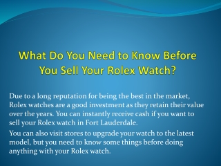 What Do You Need to Know Before You Sell Your Rolex Watch?