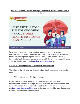 Here Are The Top 5 Tips For Choosing a Good Family Health Insurance Plan In Indi