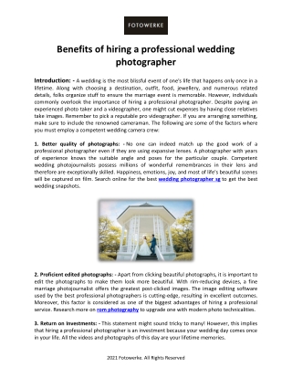 Benefits of hiring a professional wedding photographer