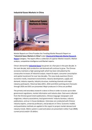 Industrial Gases Markets in China
