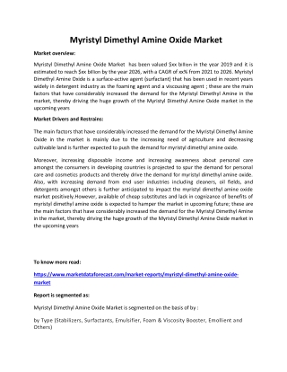 Myristyl Dimethyl Amine Oxide Market