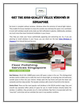 Get the High-Quality Velux Windows in Singapore