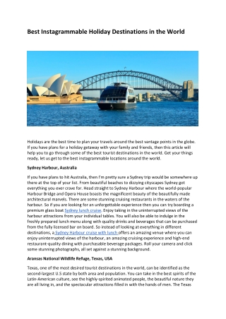Best Instagrammable Holiday Destinations in the World
