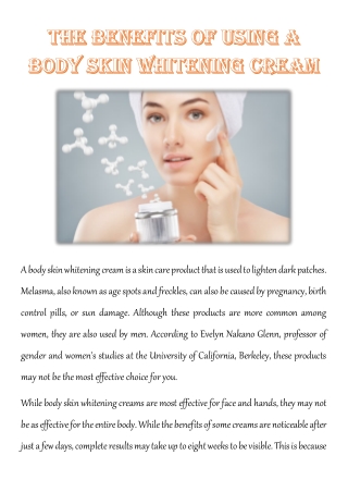 The Benefits of Using a Body Skin Whitening Cream