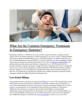 What Are the Common Emergency Treatments In Emergency Dentistry