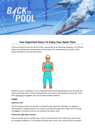 Two Important Gears To Enjoy Your Swim Time