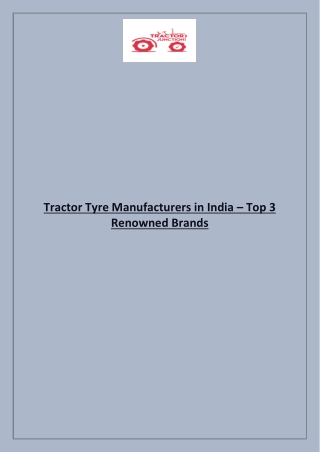 Tractor Tyre Manufacturers in India – Top 3 Renowned Brands