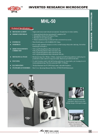 INVERTED RESEARCH MICROSCOPE MHL-50