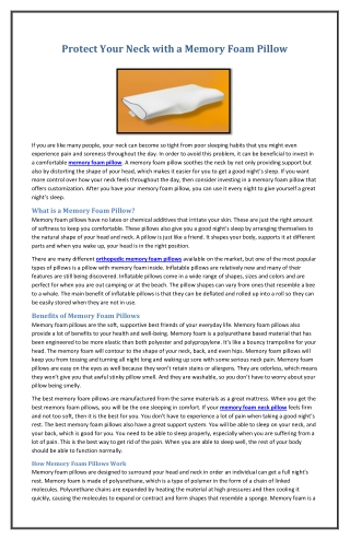 Protect Your Neck with a Memory Foam Pillow