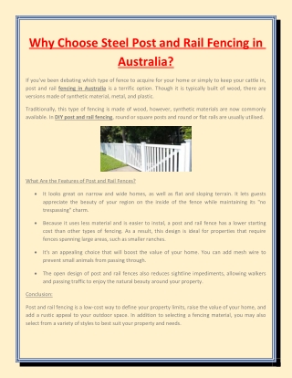Why Choose Steel Post and Rail Fencing in Australia