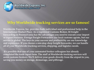 Why Worldwide trucking services are so famous!